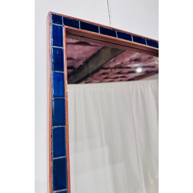 Vintage Danish Teak & Lapis Blue Tile Wall Mirror C 1960s For Sale - Image 4 of 4