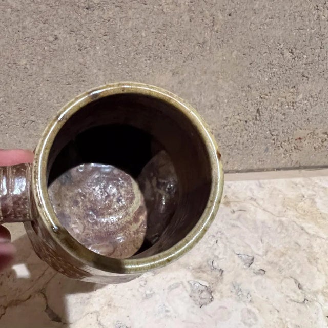 AMBIANIC presents 1980s Studio Art Pottery Sculptural Light Brown Coffee Cup Mug artisan pottery 3.75 h x 4.5 w x 3.63...