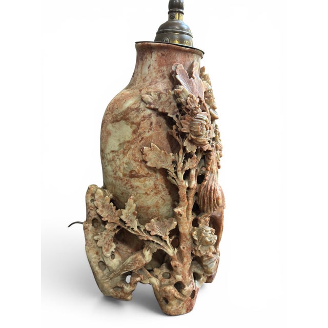 Early 20th Century Antique Chinese Carved Soapstone Lamp For Sale - Image 5 of 7