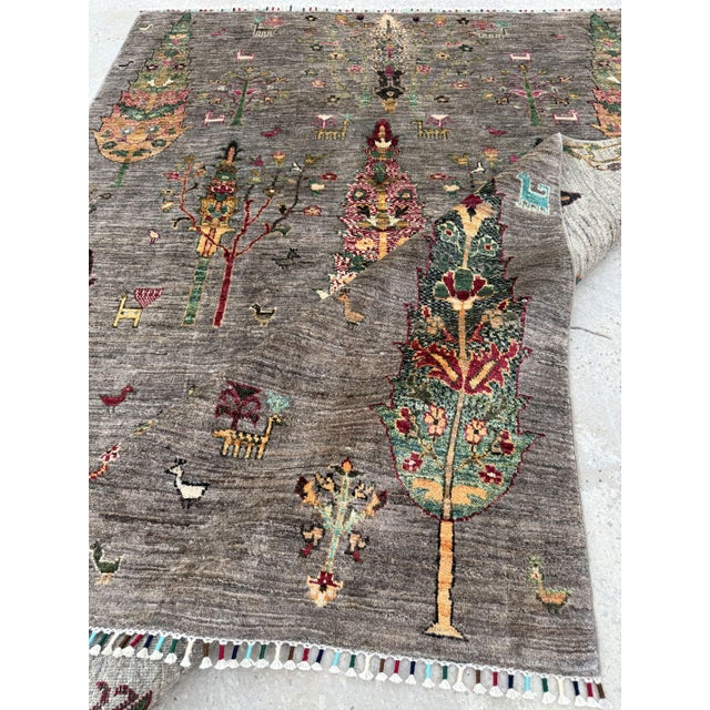 Cypress Tree Area Rug, Hand-Knotted Wool, Pictorial, 6x8, Charcoal & Rose For Sale - Image 6 of 10