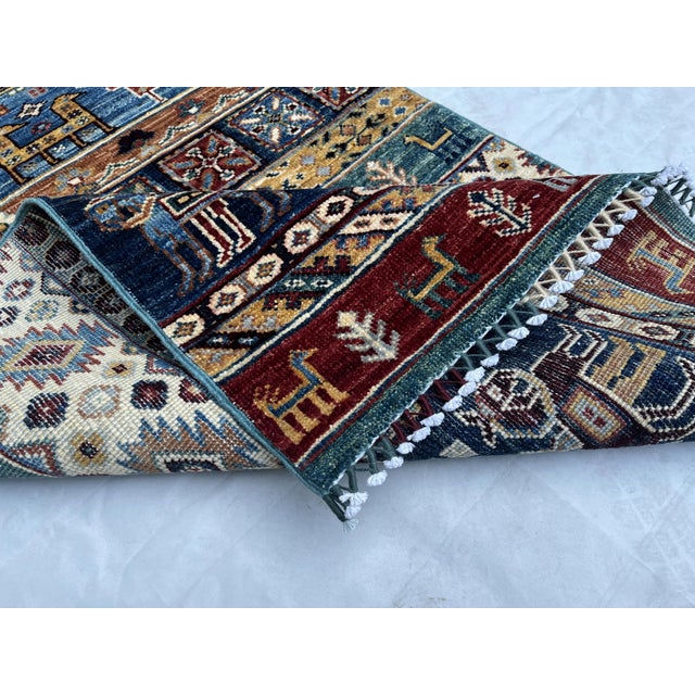 Textile Hand-Knotted Qashqai Style Pictorial Khorjin Runner, Camels and Lions, 2'9" X 15'10" For Sale - Image 7 of 9