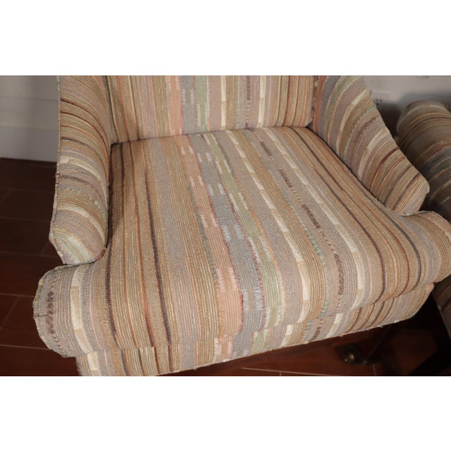 Vintage Pair 80's Club Lounge Chairs on Casters With 3d Textured Coogi Style Fabric English Regency For Sale - Image 6 of 9