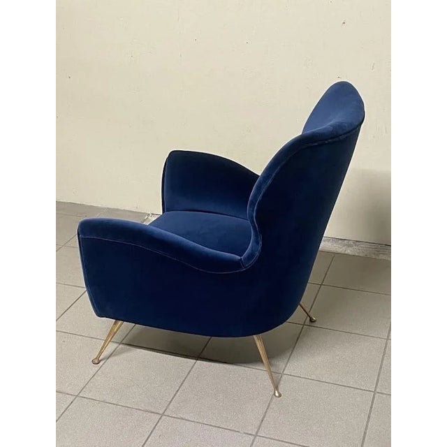 Vintage Lounge Chair in Blue Velvet, 1950s For Sale - Image 18 of 18