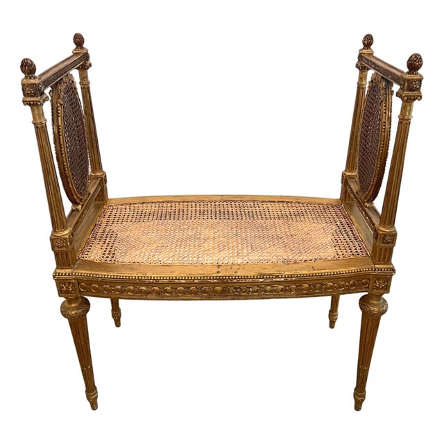 French Giltwood and Cane Seat, 1920s For Sale