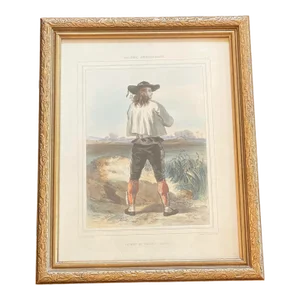 19th Century Framed French Hand Colored Lithograph “Regional Costumes - Brittany - Man of Le Faouët” Artist Francois-Hippolyte Lalaisse