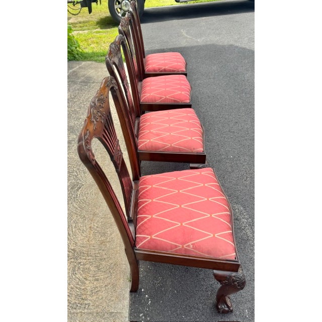 Vintage Mahogany Set of 4 English Chippendale Style Dining Chairs Ball and Claw Feet For Sale - Image 10 of 17