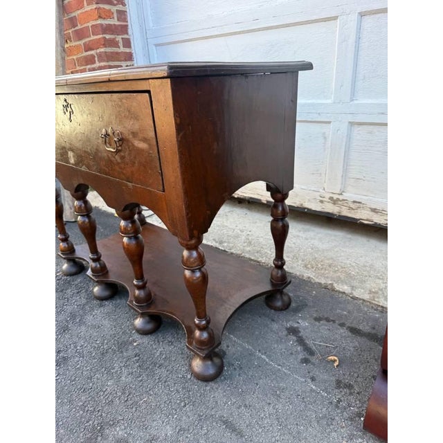 19th Century Antique William & Mary Walnut and Burl Walnut Veneer Lowboy Console Table For Sale - Image 5 of 17