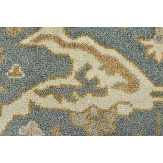 Oushak Rug 5’1” X 8’2” Blue Wool Tribal Hand-Knotted Oriental Carpet For Sale - Image 4 of 14