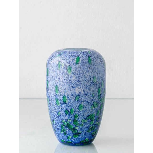 1970s French Blue and Green Mouth-Blown Cased Art Glass Vase from La Rochère, 1960s For Sale - Image 5 of 17