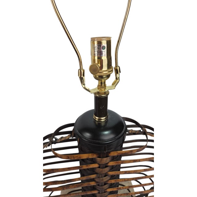 Contemporary Palecek Woven Rattan & Bamboo Orb Table Lamps With Plaster Bases and Raffia Shades — A Pair For Sale - Image 3 of 10