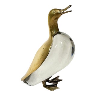 Vintage Mid Century Modern Brass and Glass Duck Luca Bojola for Licio Zanetti For Sale