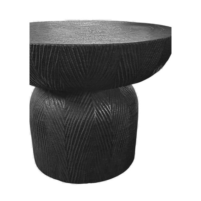 Sculptural Round Table Crafted From Solid Mango Wood, Burnt Finish For Sale - Image 9 of 9