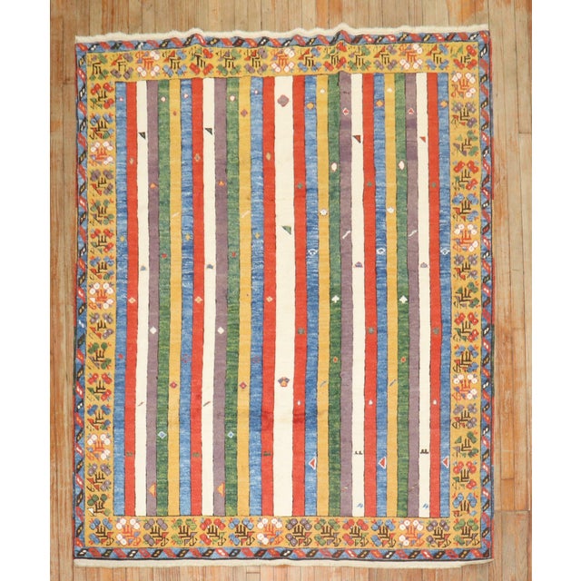 Description Colorful Striped Vintage Inspired late 20th century Turkish Konya Rug Details rug no. j3984 size 6' x 7' 3"...