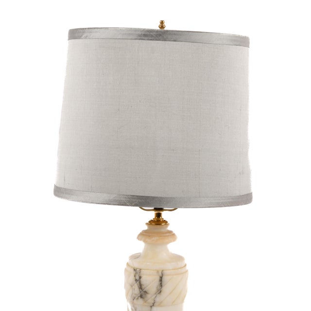 Mid-Century Modern Mid‑Century Modern Carved Gray Alabaster Swirled Marble Table Lamp For Sale - Image 3 of 5