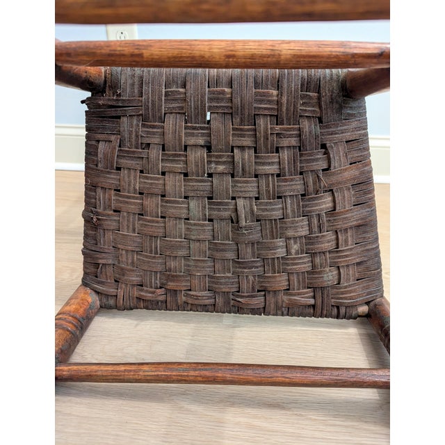 Brown 19th Century Early American Primitive Child's Ladderback Chair With Woven Leather Seat For Sale - Image 8 of 14