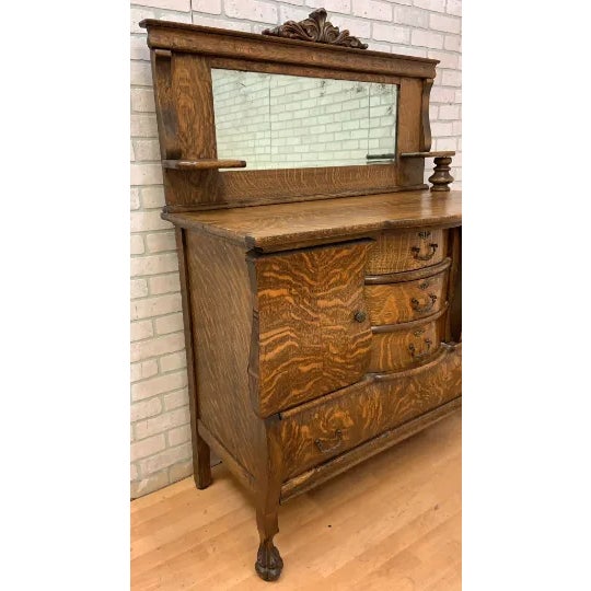 1930s Vintage Empire Quarter Sawn Oak Buffet With Mirror Chairish