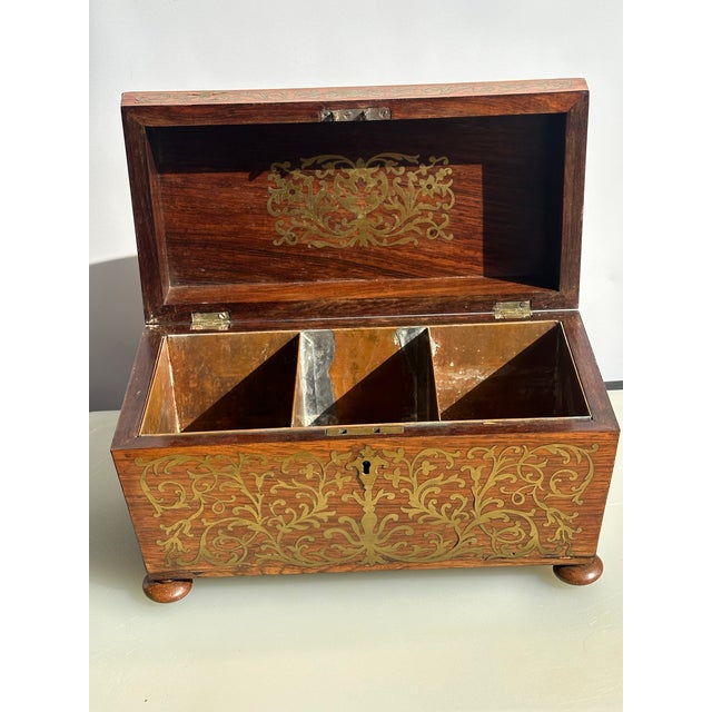 Mid 19th Century Napoleon III Rosewood Tea Caddy With Brass Boule Detal For Sale - Image 10 of 12