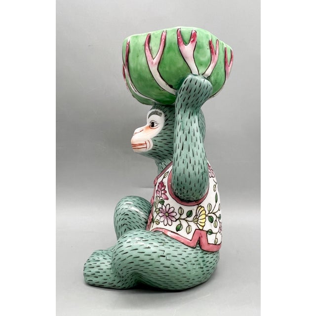Chinoiserie Vintage Andrea by Sadek Chinoiserie Monkey With Bok Choy Bowl – Hand-Painted Ceramic – Hollywood Regency / Grandmillennial For Sale - Image 3 of 13