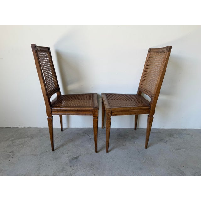 1900 - 1909 Antique Italian Louis XVI–Style Wood & Cane Accent Chairs – A Pair For Sale - Image 5 of 12
