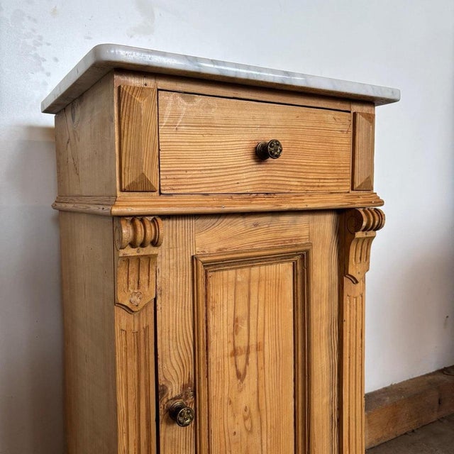 Antique Wilhelminian Side Table Cabinet in Softwood with Marble Top For Sale - Image 3 of 13