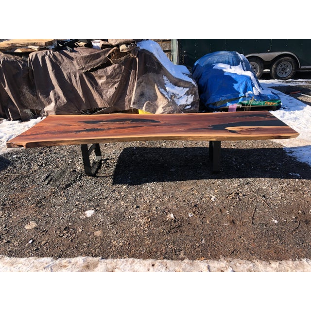 Contemporary Very Long Hand Crafted Live Edge Walnut Slab Coffee Table For Sale - Image 3 of 13