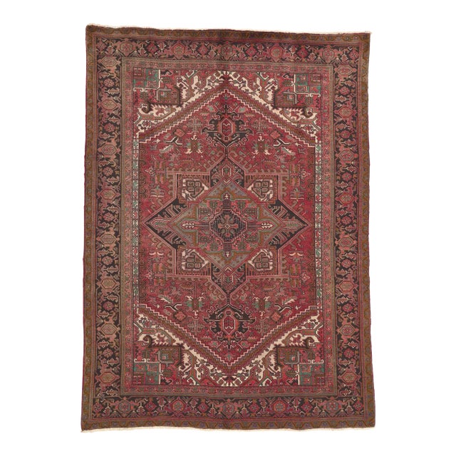 Mid 20th Century Mid 20th Century Vintage Persian Heriz Rug - 08'01 X 11'02 For Sale