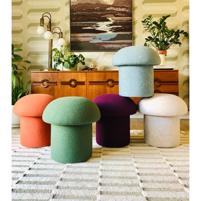 Mushroom Ottoman in Plum Wool For Sale - Image 4 of 11