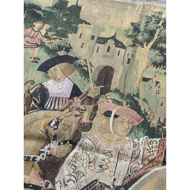 Vintage French Screenprinted Tapestry with Departure to Hunt Motif, 1970s For Sale - Image 9 of 18