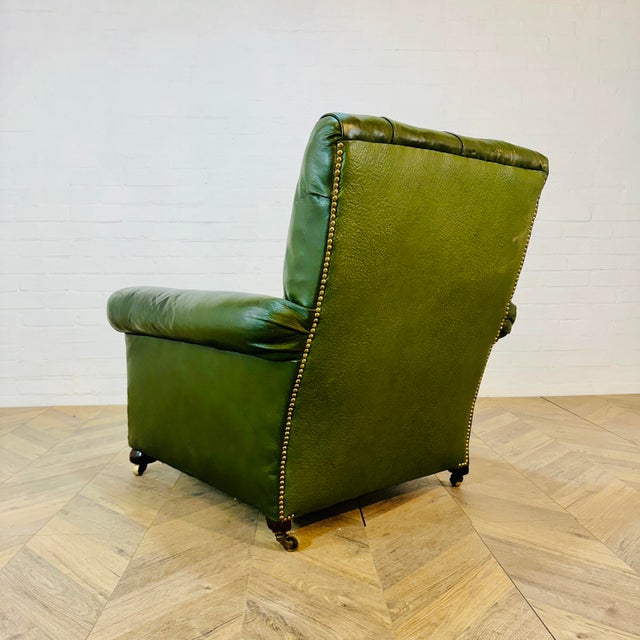19th Century English Green Leather Club Chair For Sale - Image 12 of 18