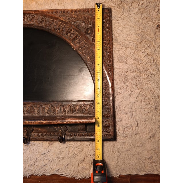 Chocolate Large Vintage Indian Hand Carved Hardwood Architectural Wall Organizer For Sale - Image 8 of 8
