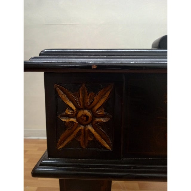 Black Century Furniture Monarch Collection Waxed Chinoiserie Writing Desk With Storage For Sale - Image 8 of 10