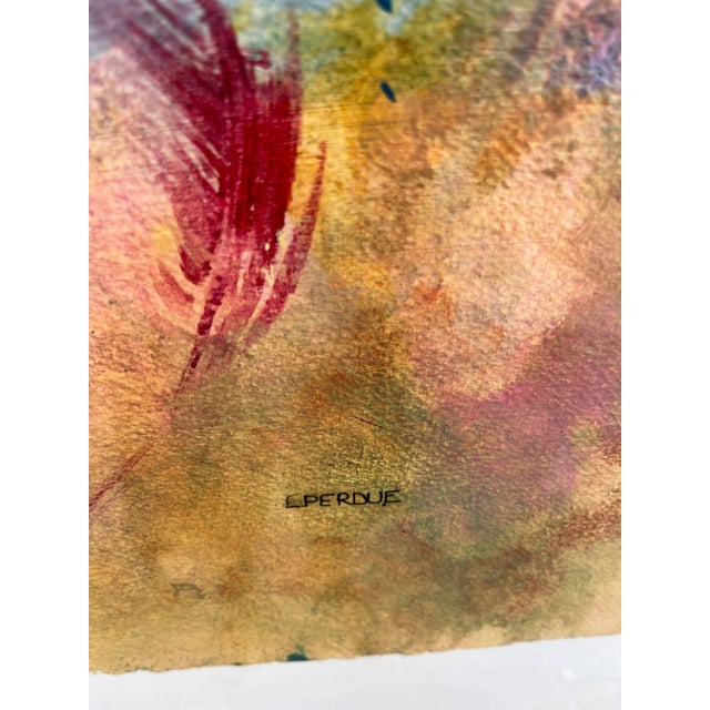 Metal Abstract Washed Colors Framed Painting Signed by American Artist Lois Perdue. Circa 1990s For Sale - Image 7 of 18