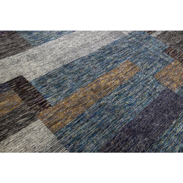 Modern Apadana's Safi Collection Handmade Abstract Earthy Tone Designed Wool Rug For Sale In New York - Image 6 of 11