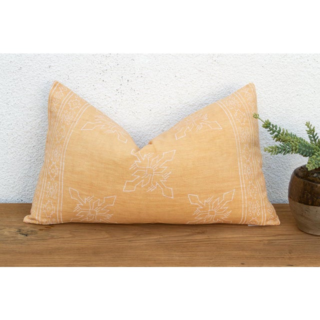 Textile Blockprint Linen Jaipur Lumbar "Sunburst Yellow" Pillow Cover For Sale - Image 7 of 7