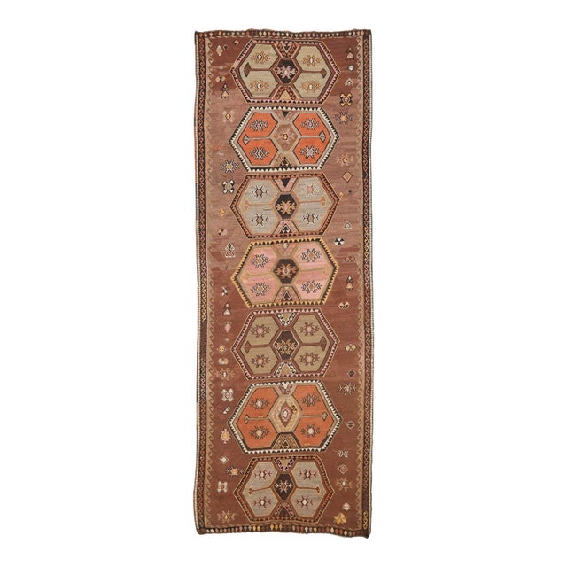 Mid 20th Century Vintage Decorative Turkish Kars Kilim Rug For Sale