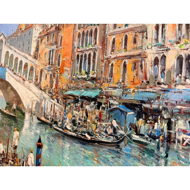 Antique White Original Ciro Canzanella Oil Painting "Ponte Di Rialto" 42x57 For Sale - Image 8 of 16