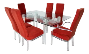1960s Mid Century Modern Lucite and Red Upholstered Dining Set - 7 Pieces