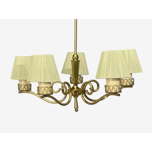 Metal Danish Modern, Chandelier, Patinated Brass, Denmark, 1950s For Sale - Image 7 of 13