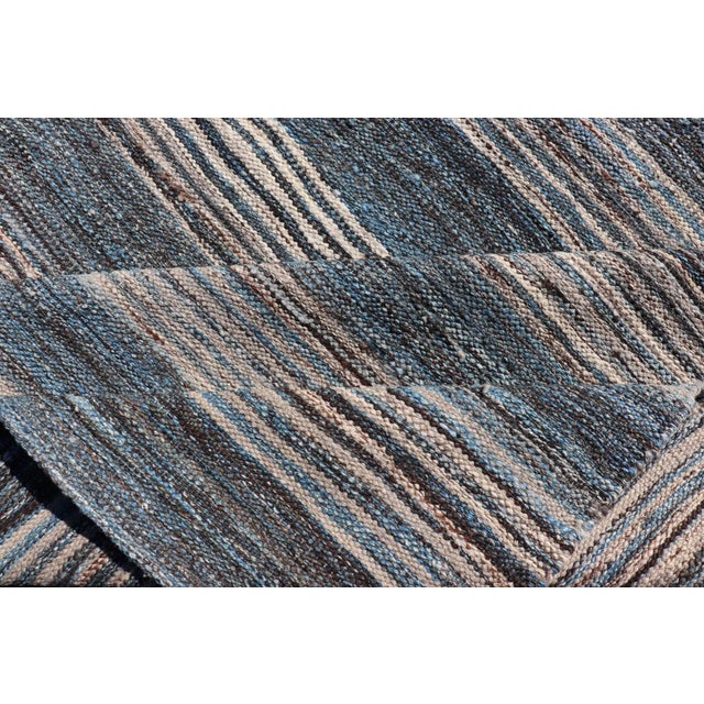 Modern Afghan Kilim Rug by Keivan Woven Arts, Handwoven Wool, Blue 9'0 X 12'2 For Sale - Image 10 of 11