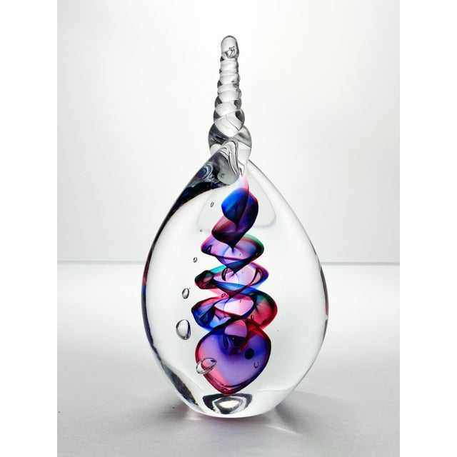 Adam Jablonski Art Glass Teardrop Swirl Ribbon Purple Blue Paperweight Sculpture Excellent condition. No chips, cracks, or...