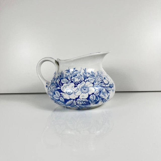 Blue Antique Wash Jug in Blue with Floral Pattern from KG Lunéville, 1890s For Sale - Image 8 of 12