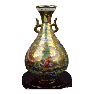 Chinese Vintage Ceramic Vase,Gold Glaze Blue and White Doucai Porcelain Yuhuchun Vase Painted Figures Pattern