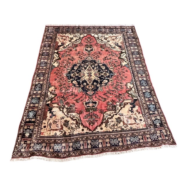 Middle Eastern Handwoven Pink Tabriz Rug with Heriz Pattern, 1960s For Sale - Image 11 of 11