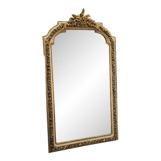 Grand French Rococo Mirror With Ornate Gilded Frame, Sculpted Birds & Botanical Details For Sale