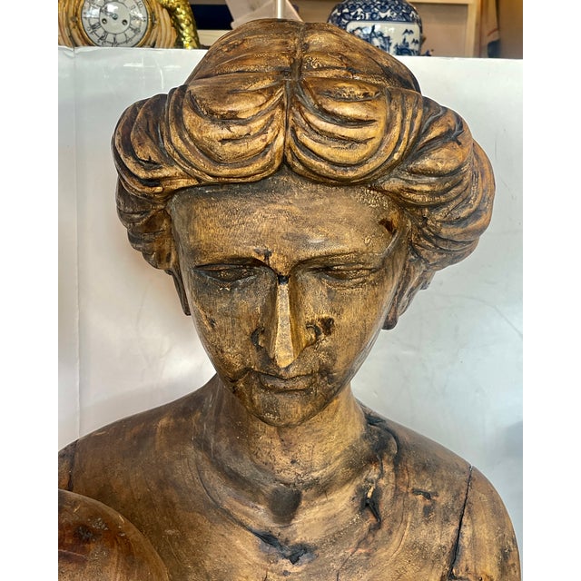 Early 20th Century Pair Large Hand Carved Wood Figureheads, Italy For Sale - Image 5 of 13