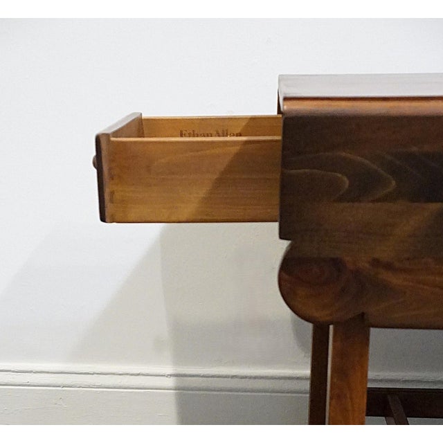 Wood Ethan Allen Country Craftsman Solid Pine Early American Shaker Style 37" Drop Leaf Accent End Table 19-8304 - 219 Medium Brown Finish For Sale - Image 7 of 17