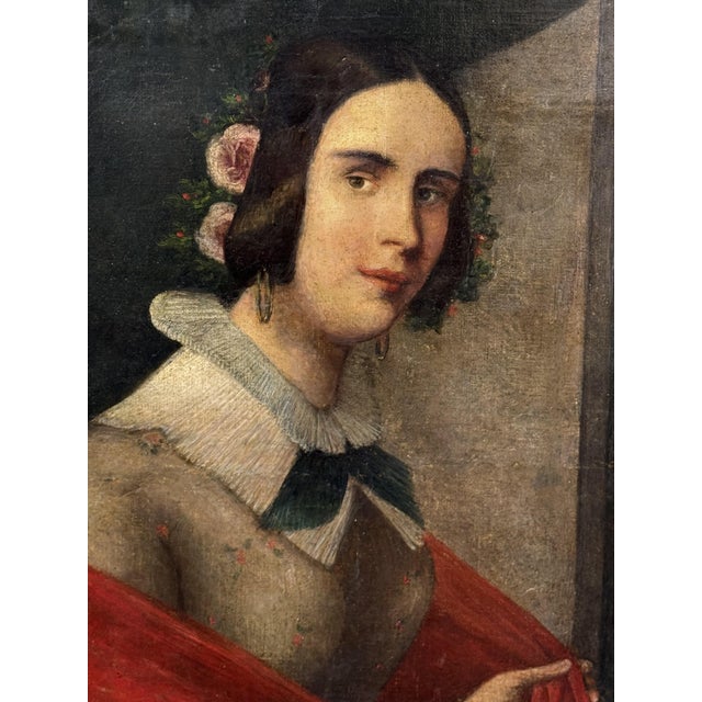 19th Century Italian School Artist, Portrait of a Young Woman, 1850, Oil Painting on Canvas For Sale - Image 5 of 11