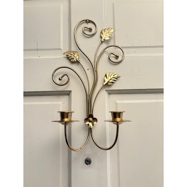 Late 20th Century Brass Plated Scrolled Metal Wall Hanging Candle Sconce, Candelabra, Candle Holder For Sale - Image 5 of 11