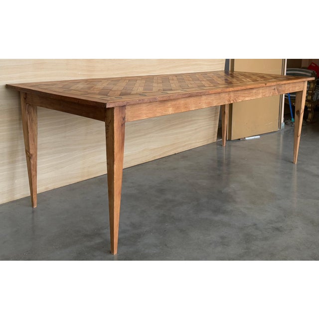 French Provincial Early 20th Century Country French Provincial Style Oak Farmhouse Dining Table with Marquetry Top For Sale - Image 3 of 18