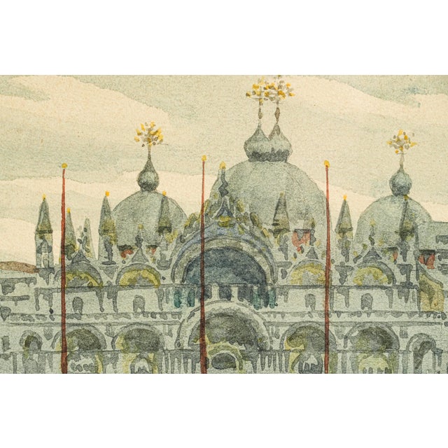 Late 19th Century Lovely Venetian Scene Watercolor Antique Painting St. Marks Basilica Square Venice Italy Ornate Frame Art European Grand Tour Wall Decor For Sale - Image 5 of 13
